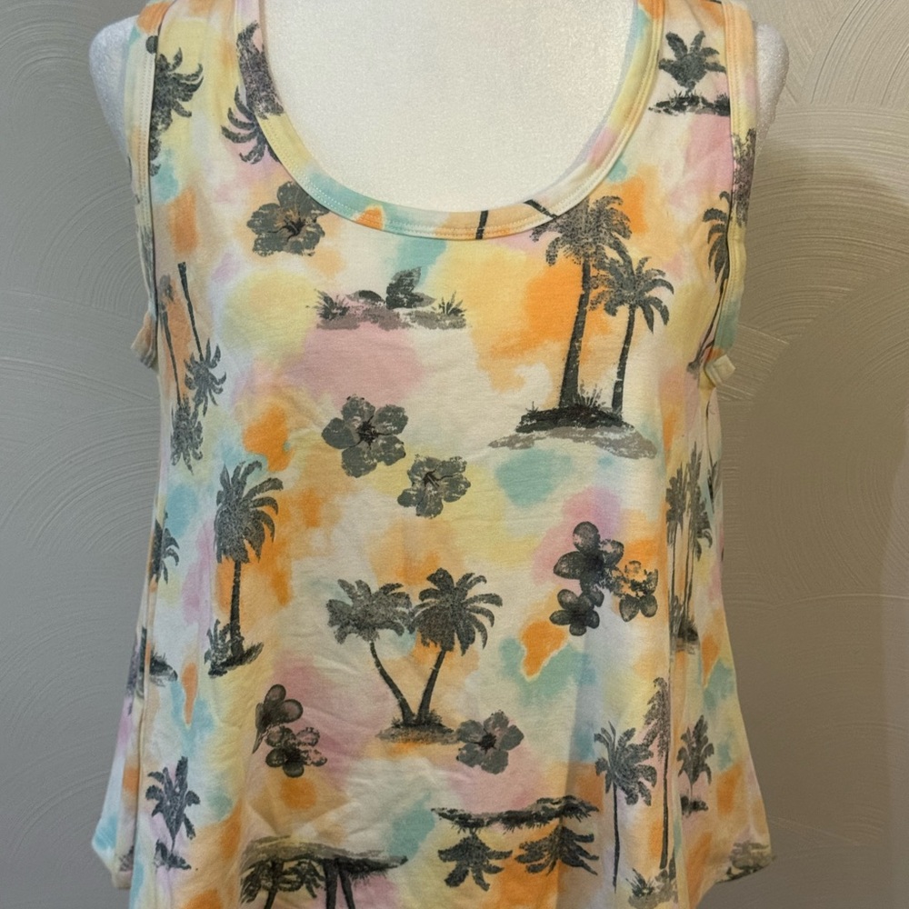 Cato Pastel Watercolor Palm Tank Top and short set  size medium